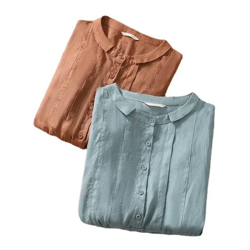 Linen Short Sleeve Dress Summer Retro Mori Style