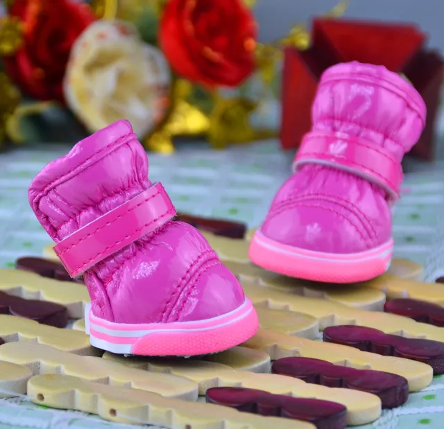 PU Mirror Leather Warm Pet Dog Shoes In Winter Rose Red - Shop at LoveMi