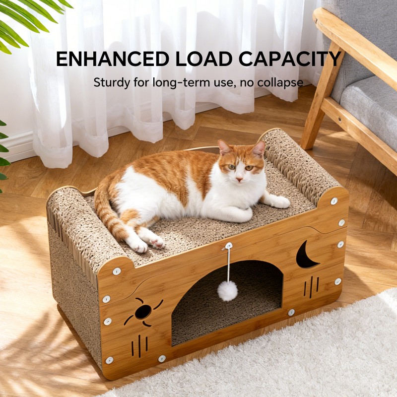 Star & Moon Cutout Cat Scratcher Couch, 56cm Size, With Teaser Ball, For Large & Multi-Cat Households
