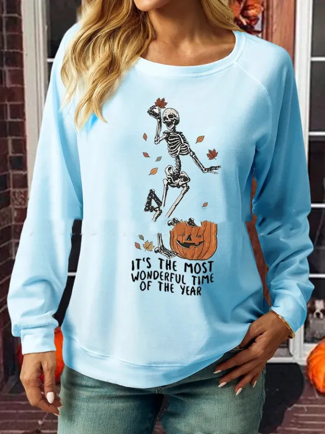 Women's Summer New Round Neck Long Sleeve Digital Printing Sky Blue - Shop at LoveMi