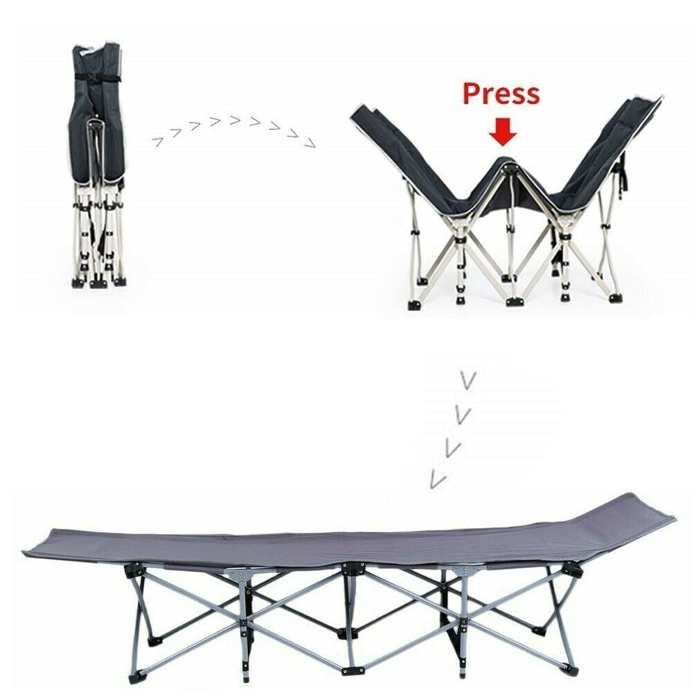 Heavy Duty Single Folding Bed Camping Travel Guest Lightweight With Grey Mat UK — image 4