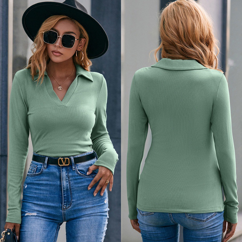 Title 6, V-neck Slim Knit Long-sleeved Shirt Ken Strip