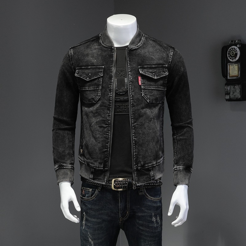 Title 3, Corduroy gewassen denim top met honkbalkraag