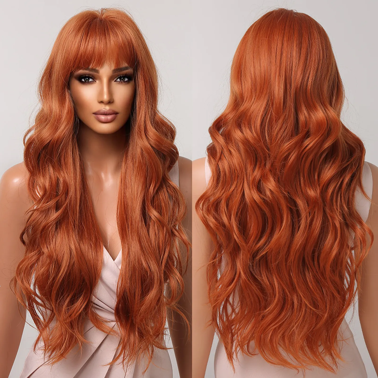 Long Curly Hair Wine Red Wig Cover