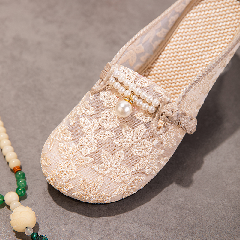 Embroidered Mesh Pearl Mule Slippers — detail view 7