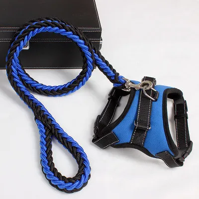 New Nylon Medium Large Dog Harness Collar K9 Padded Extra Reflective Collar Puppy Lead Pets Vest Dog Vest Husky Dogs Supply Blue - Shop at LoveMi