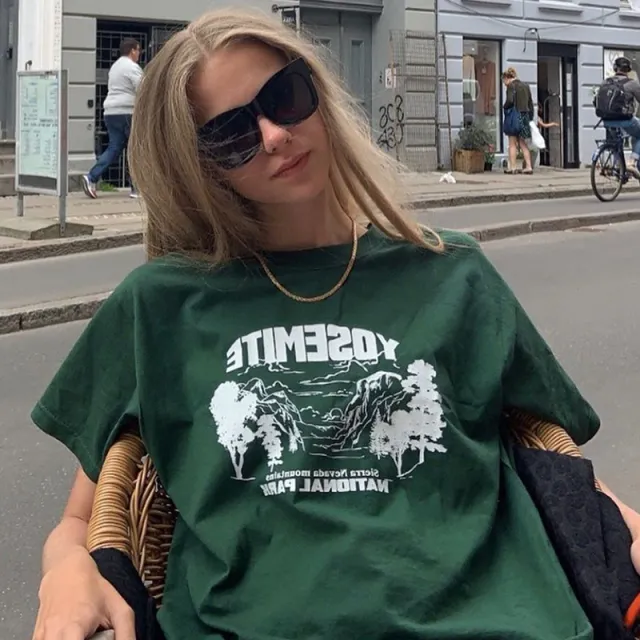Women's Alphabet Forest Print Short Sleeves Green - Shop at LoveMi