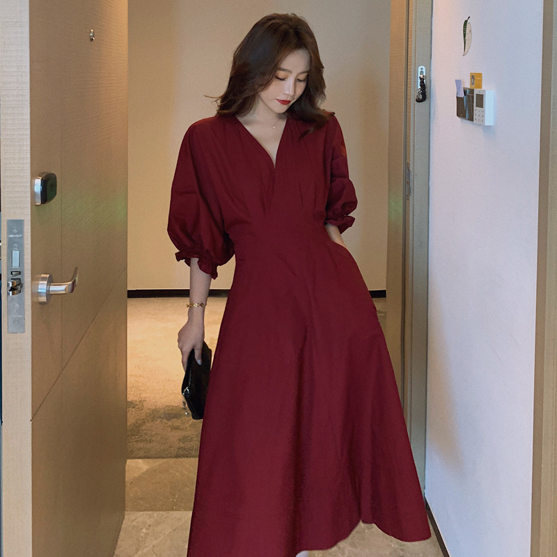 V-Neck A-Line Midi Dress, picture 4 of 5