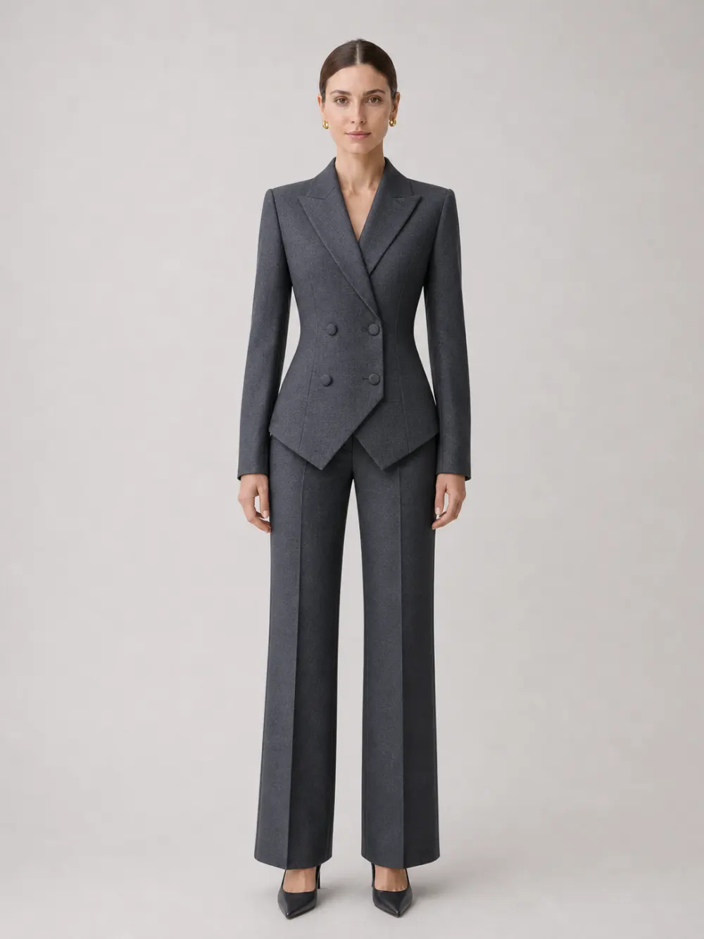 Dark Grey Tailored Double-Breasted Suit Two-Piece Set