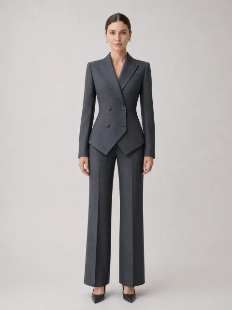 Dark Grey Tailored Double-Breasted Suit Two-Piece Set