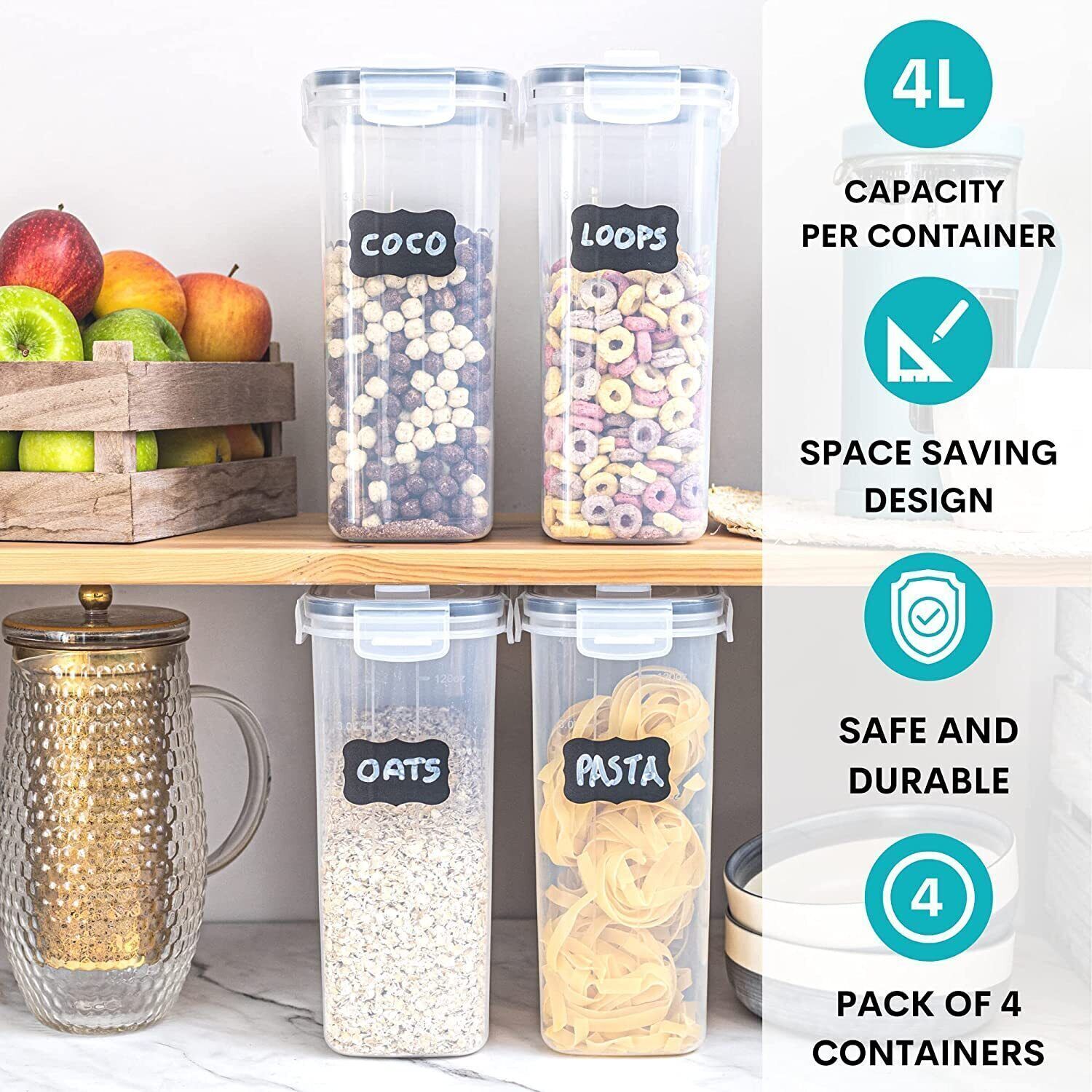 4x 4l airtight food storage container kitchen pantry dry