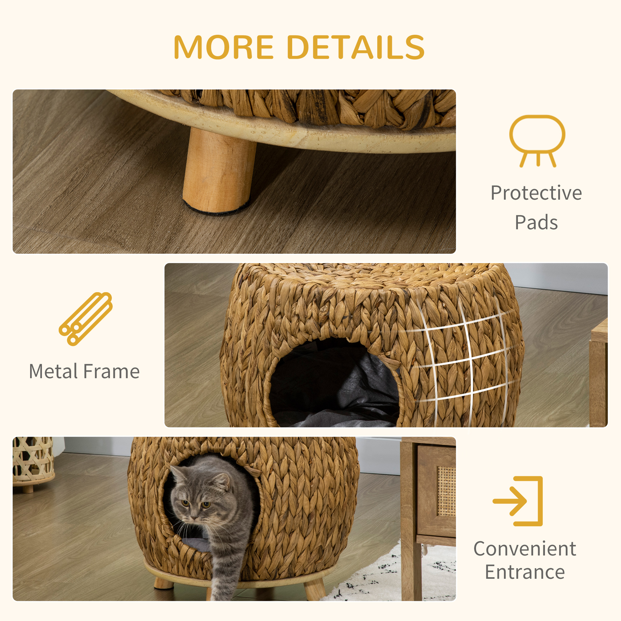 Wicker Cat Bed House Stool With Washable Cushion, 44 X 43 X 41cm — image 12