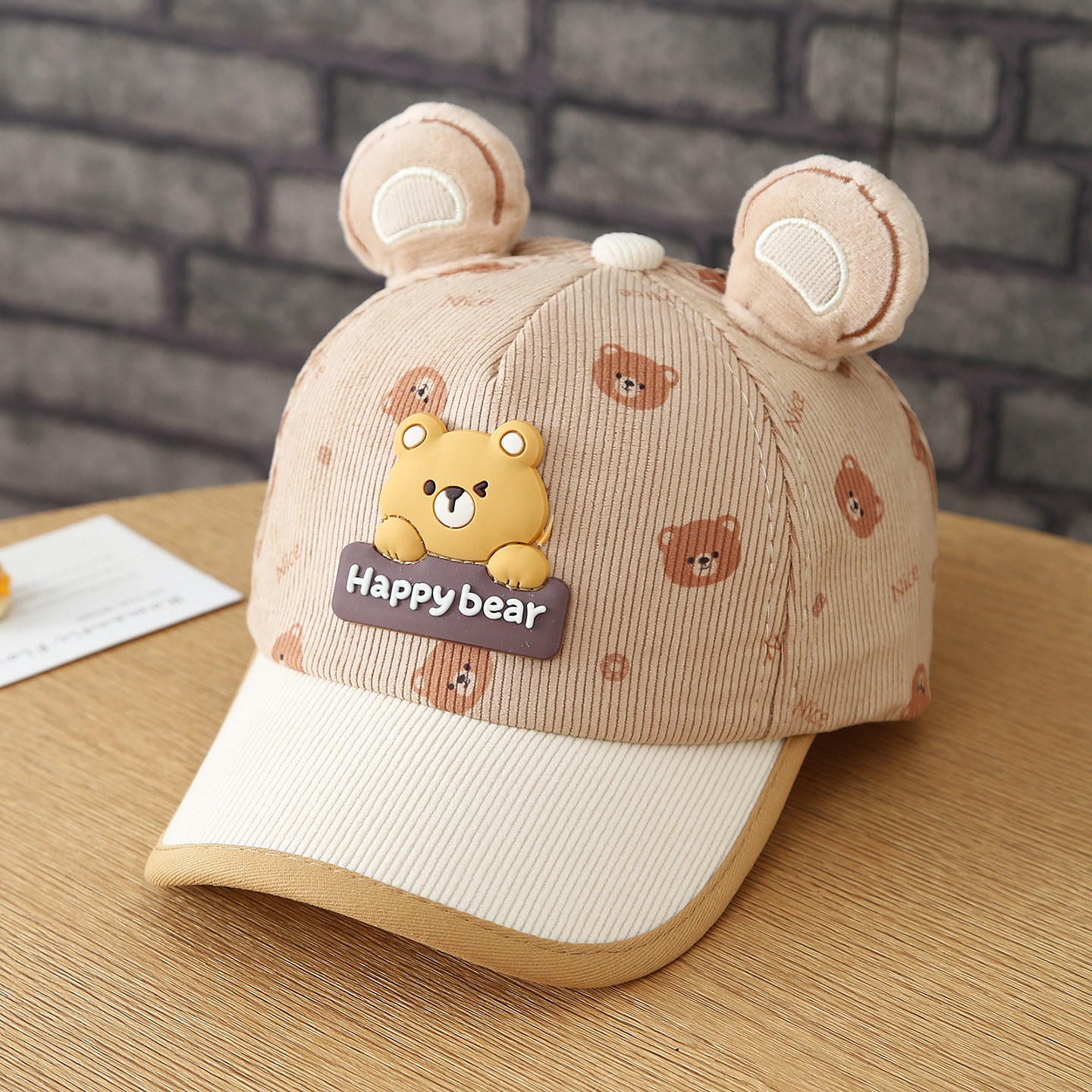 Fall Boys And Girls Patchwork 3D Bear Ears Full-Print Bear Head Baby Baseball Cap - Perfect For Shopping, Travel And Outings
