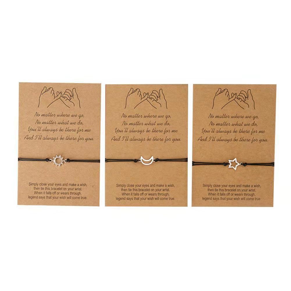 Creative Friendship Sun, Moon And Star Braided Card Bracelet