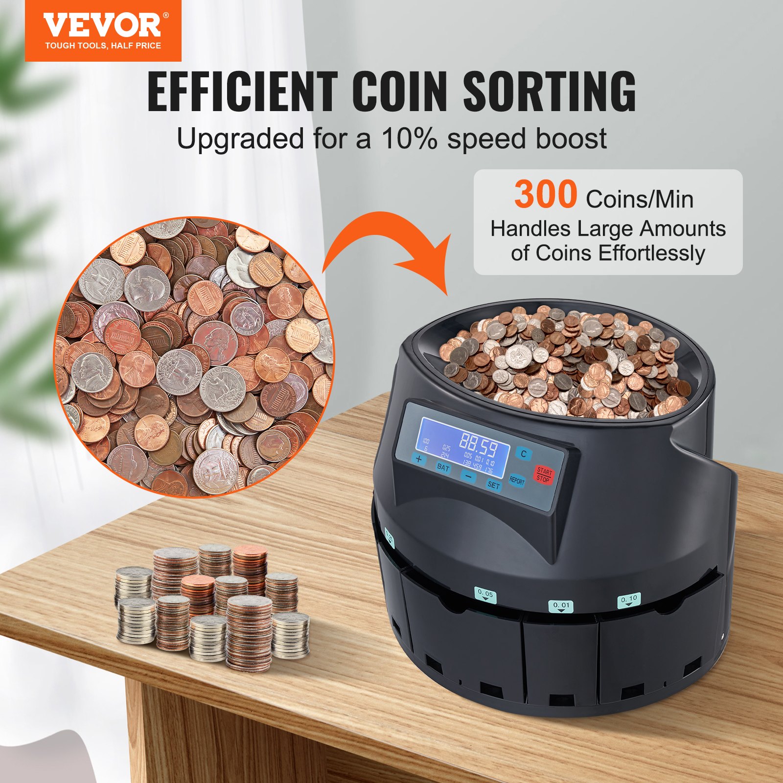 USD Coin Sorter Coin Counter Wrapper And Roller 300 Coins Min LCD Display
