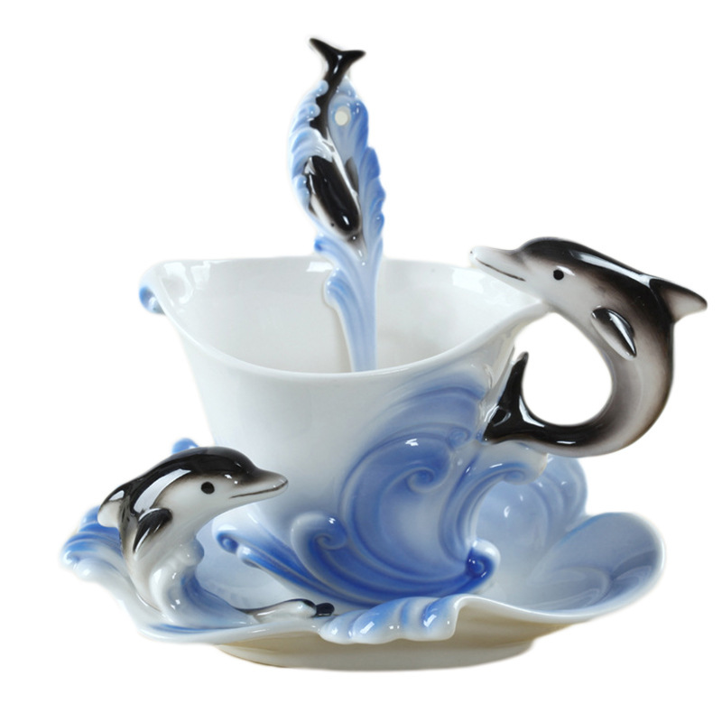 Lang Porcelain Dolphin Coffee Cup And Saucer Hand Painted