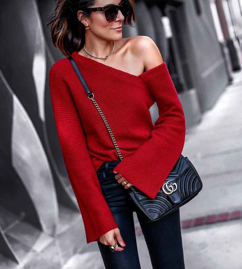 Fall Winter Fashion Round Neck Long Sleeve Off Shoulder
