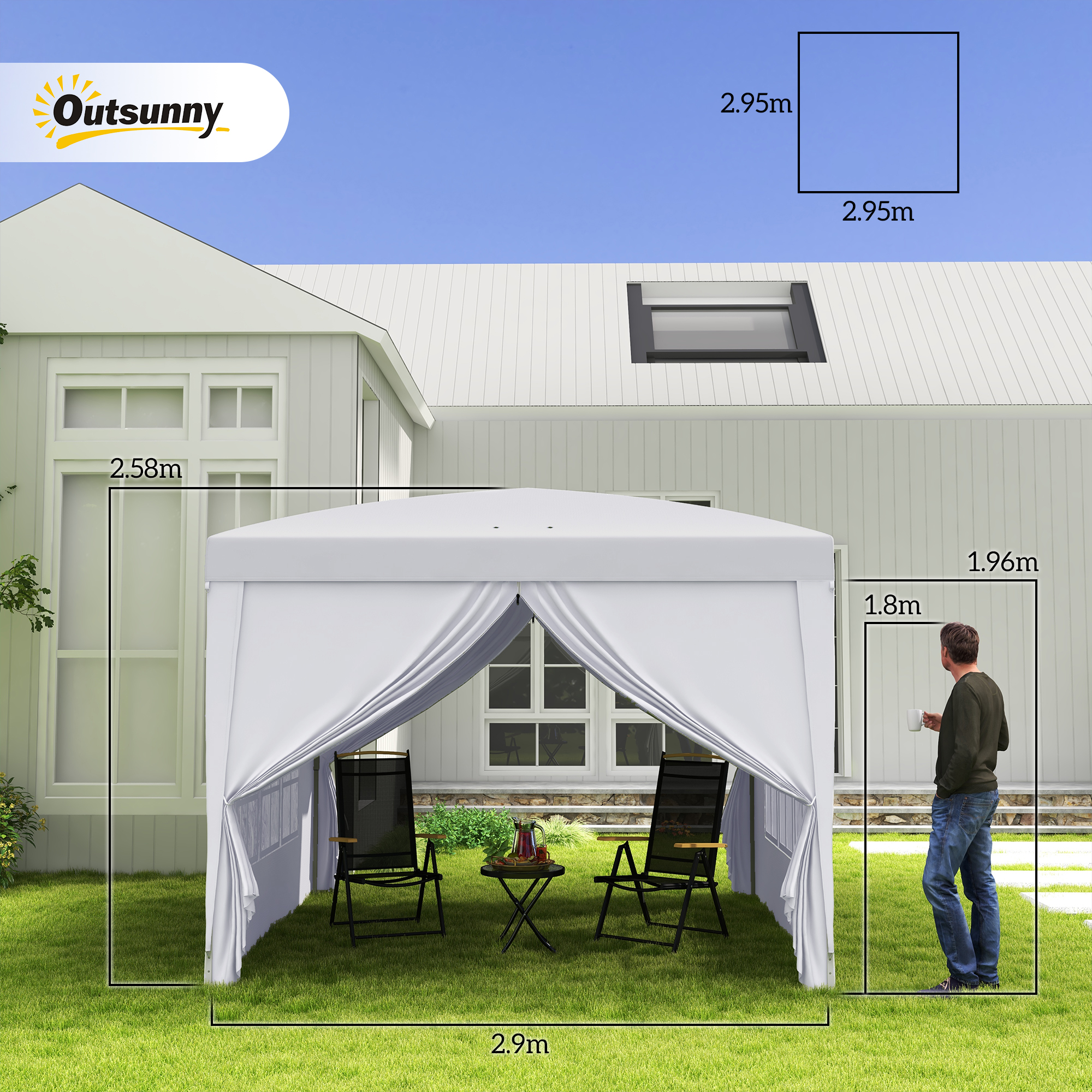 3x3m Pop-Up Gazebo With Curtain Walls And Windows White