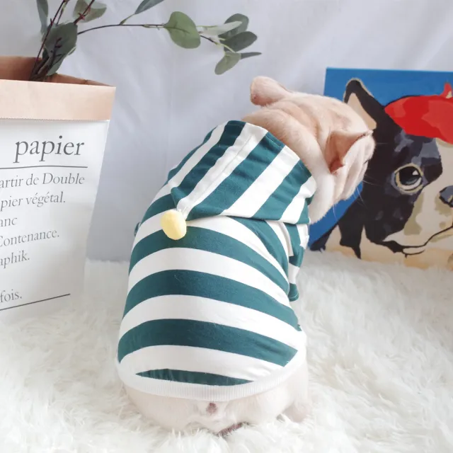 Dog Summer Clothes Stretch Striped Hoodie Dark Green - Shop at LoveMi