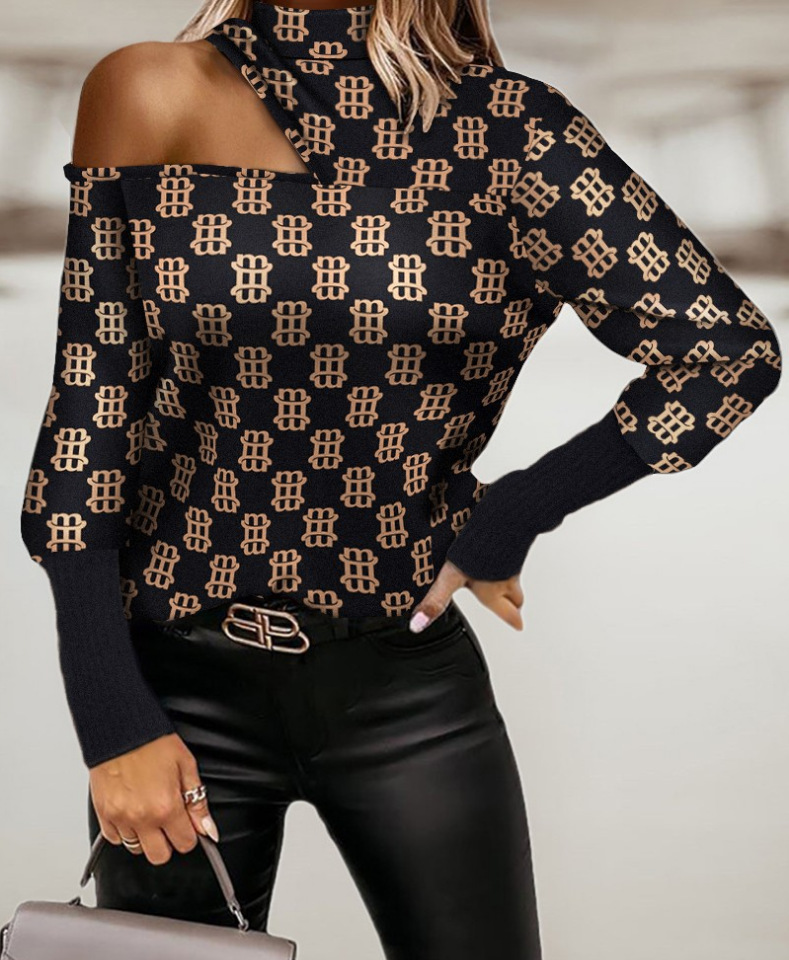 Title 2, Womens Round Neck Geometric Print Leaky Shoulde...