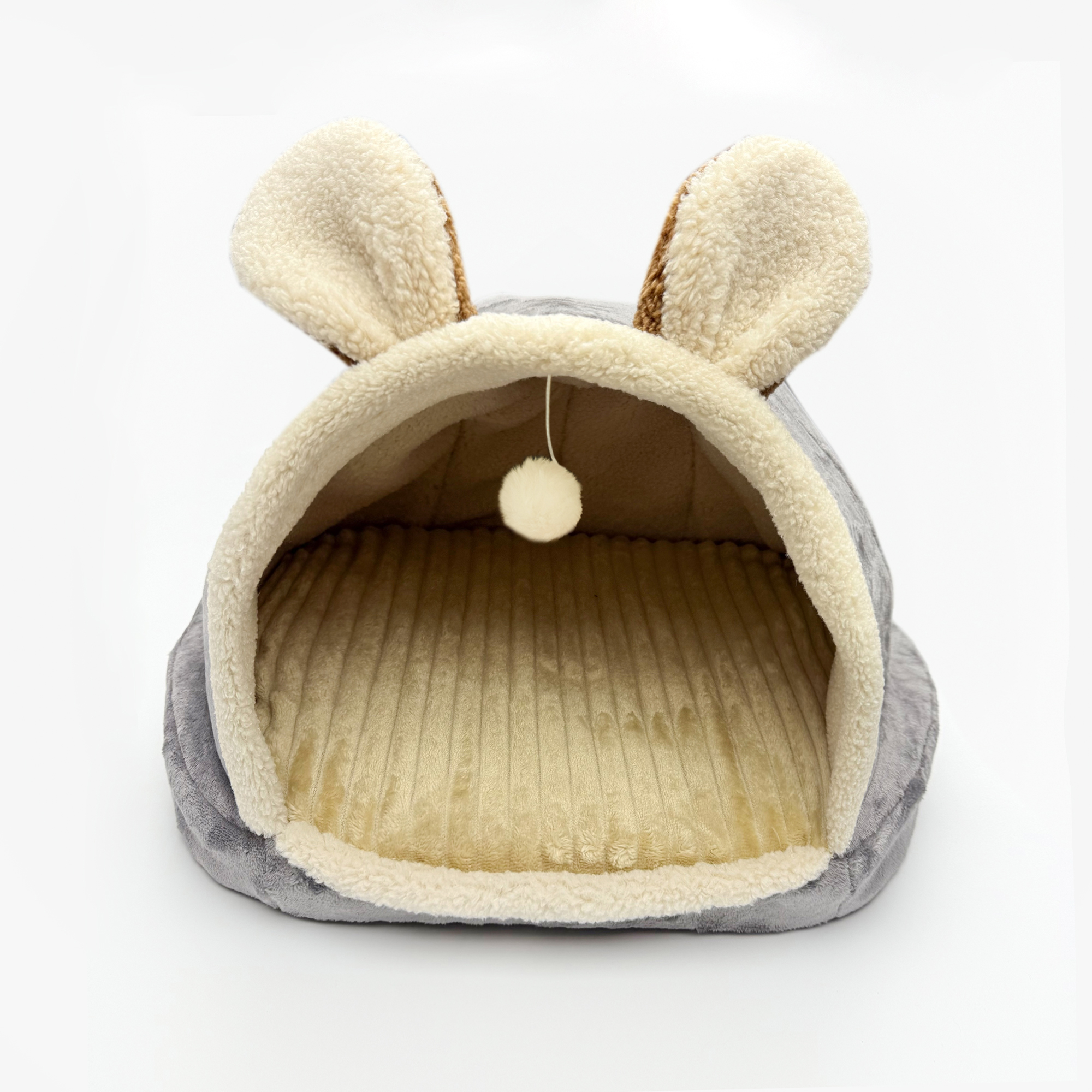 KawaiiRabbitShapePetBedWarmFleeceCatCaveBedSafeHideoutCatHouseForSmallPets