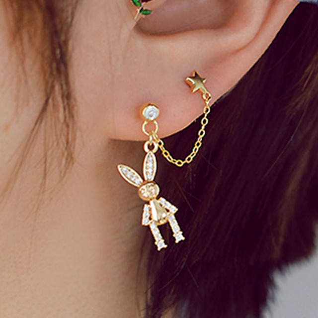 Tiny Zircon Bear Titanium Steel Screw Stud Tragus For Women