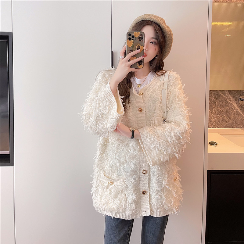 Retro Small Fragrant Wind Crochet Flower Hollow Tassel Cardigan