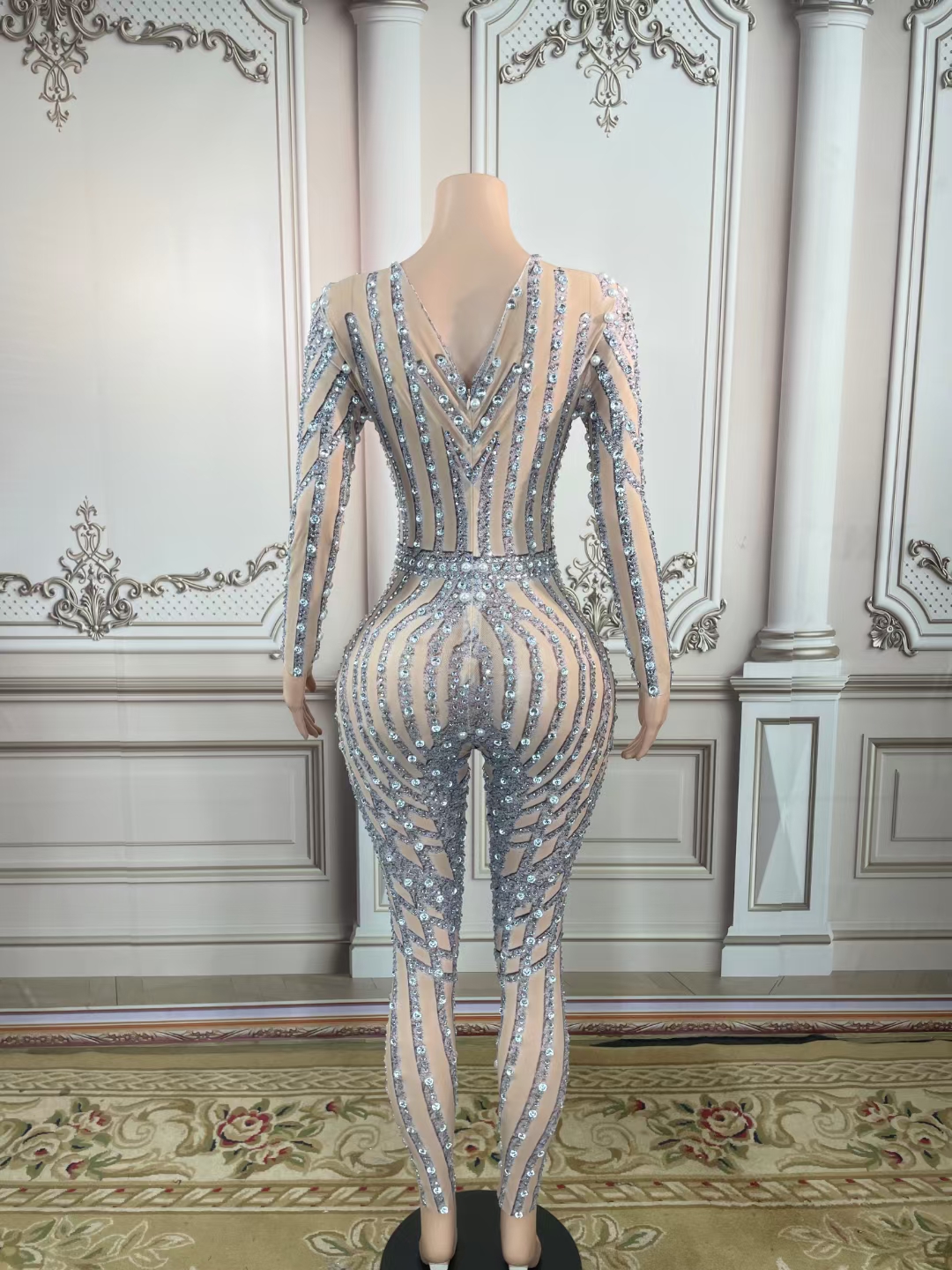 Catwalk Rhinestone Fringed Mesh Stretch Bodysuit - Image 4