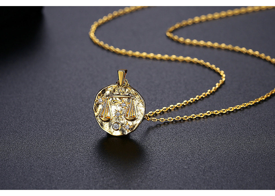 Twelve Constellation Pendant Necklace Simple Lady Copper Clavicle Chain