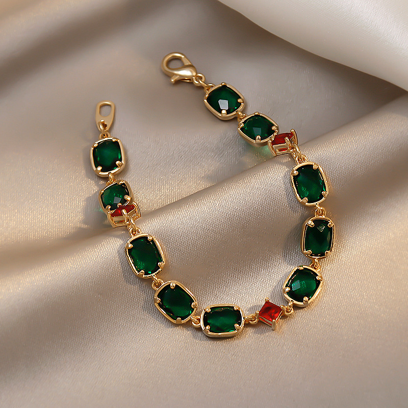 Real Gold Electroplated Diamond Emerald Bracelet