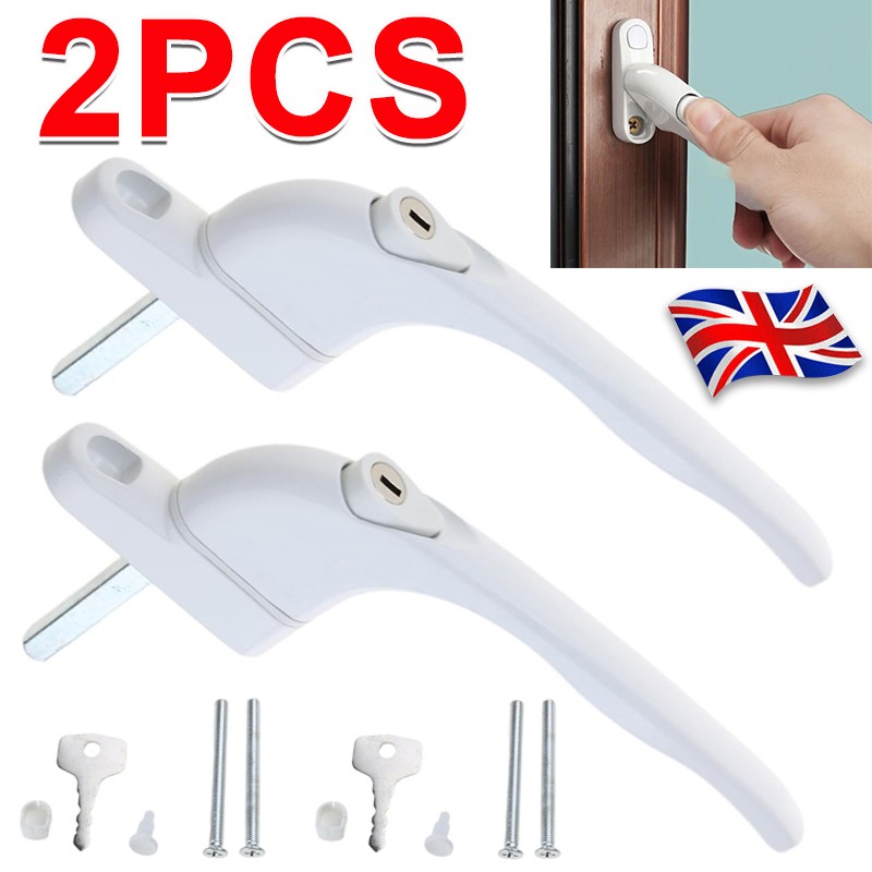 2x UPVC Universal Window Handle Inline Locking Espag Double Glazing White UK — image 6