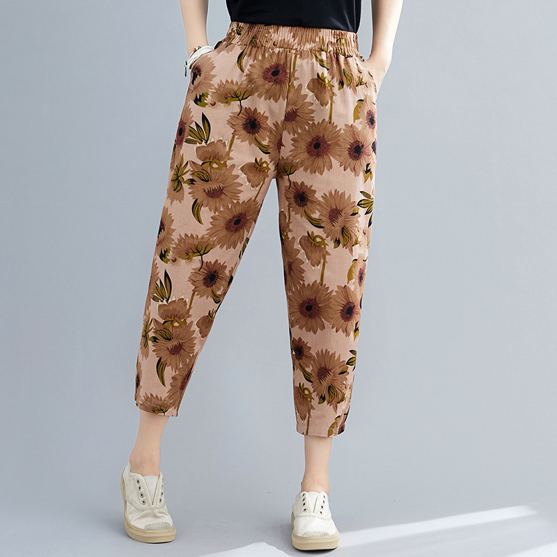 Title 4, Printed Cotton Linen Pants Women