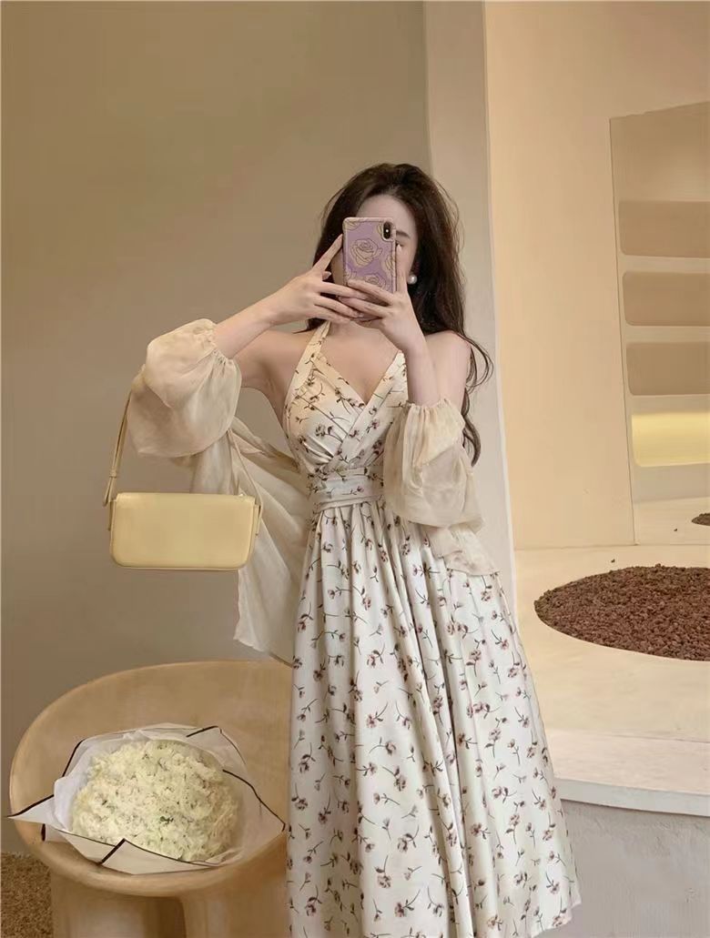 Summer Neck Style Floral Mid Length Skirt