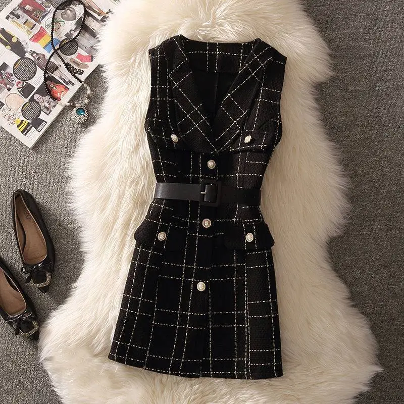 Women's Slim Knitted Bottoming Shirt Vest - Black Onepiece Vest