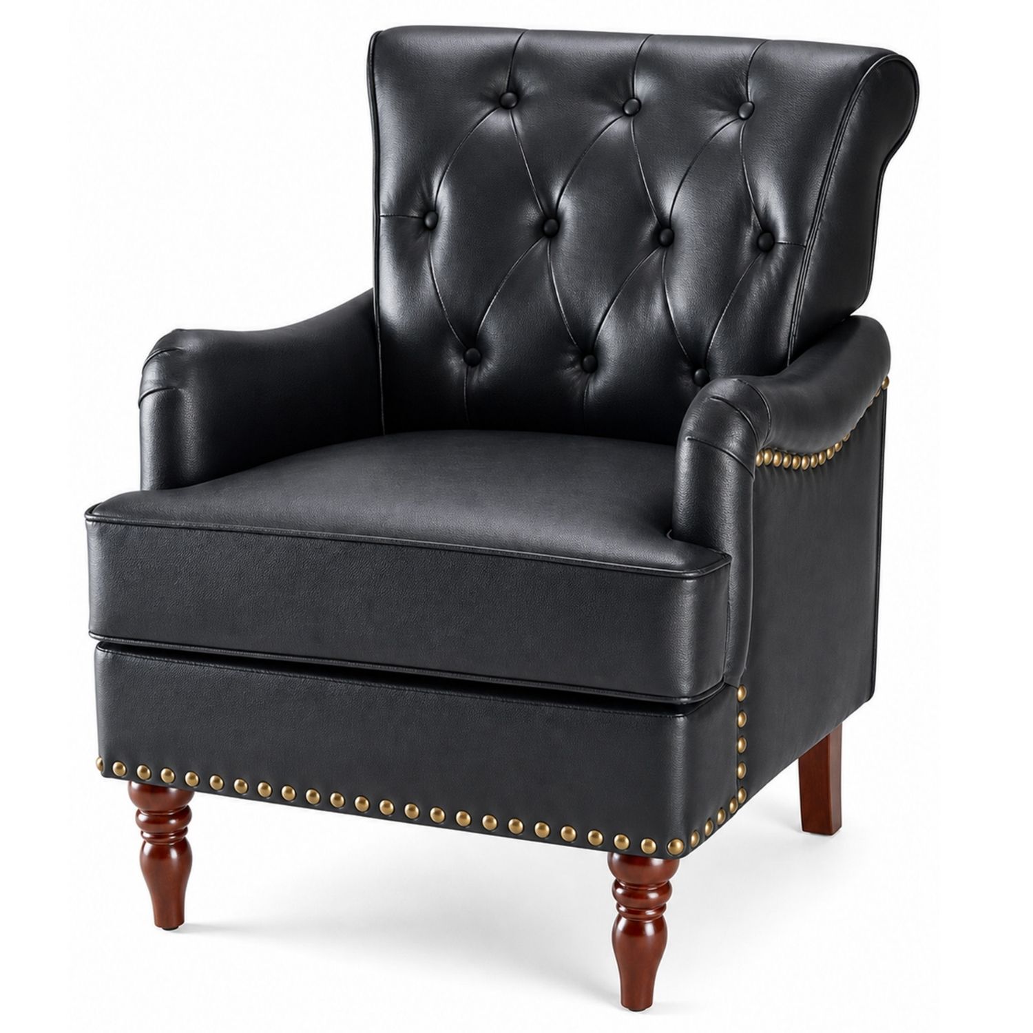 Nailhead Trim Faux Leather Accent Chair, Tufted Armchair For Bedroom And Study product image
