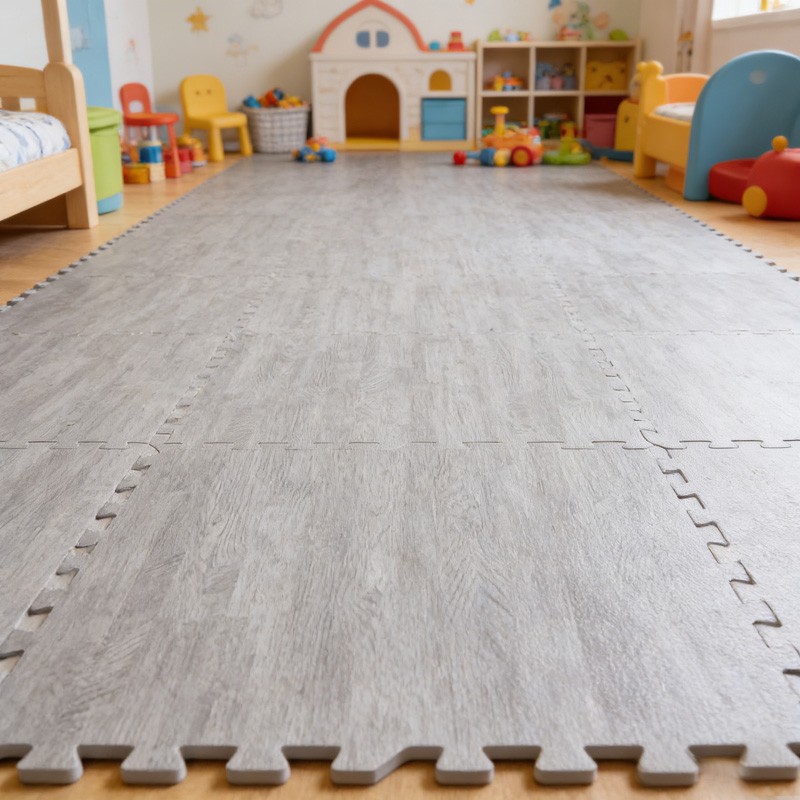 Grey Wooden Grain Foam Tiles Exercise Yoga Gym Fitness Garage Workshop Floor Mat — image 8