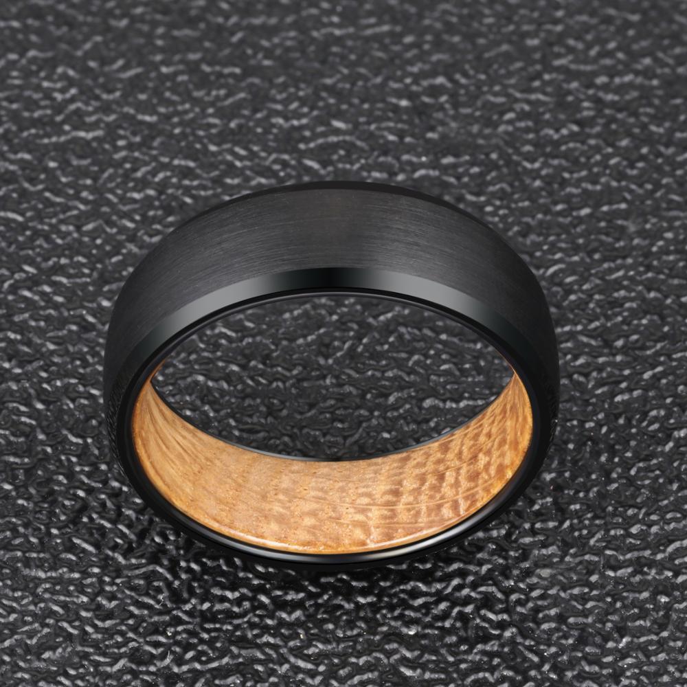 Electric Black Chamfered Tungsten Steel Wine Barrel Wood Ring