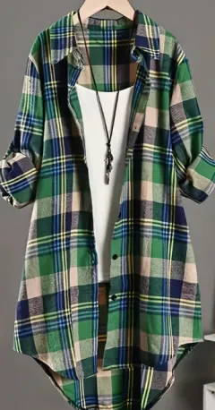 Stylish Plaid Print Womens Shirt - Classic Polo Collar With Button Closure - Long Sleeve Casual Wear For Spring & Fall - A Wardrobe Staple For Tren... - View 1