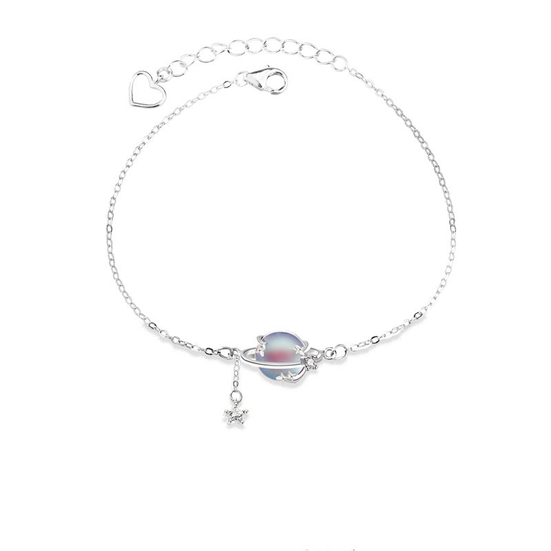 S925 Sterling Silver Moonstone Planet Bracelet