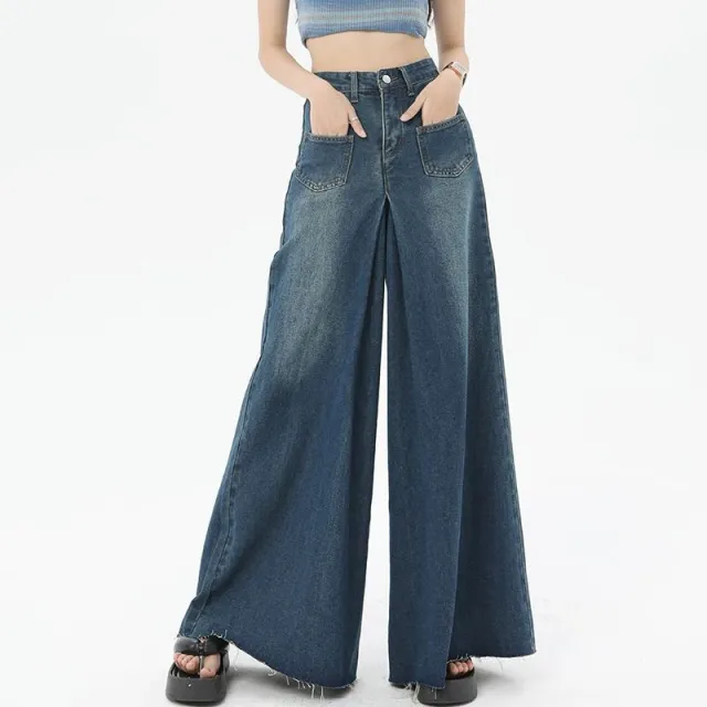 High Waist Slim Straight Pocket Jeans Vintage Blue Pants - Shop at LoveMi