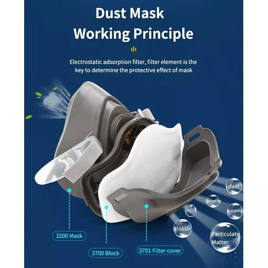 3200 Face Mask Half Cover Respirator Filter Reusable Facepiece With Goggles — image 6