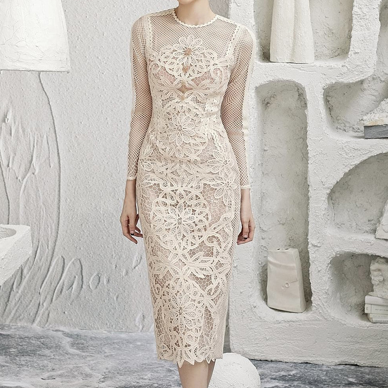 Women's Long Sleeve Lace Slim Fit Wrap Hip Dress