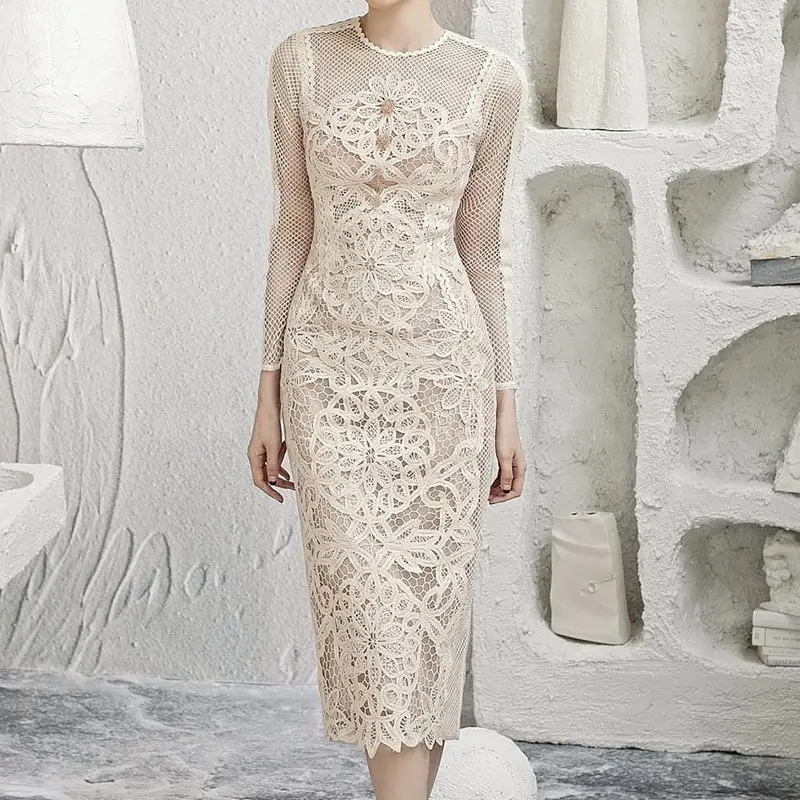 Women's Long Sleeve Lace Slim Fit Wrap Hip Dress