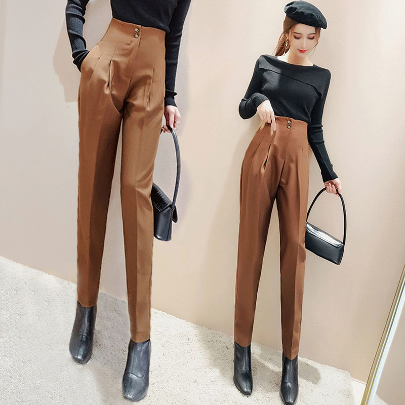 Women's High-waist Slim-fit Black All-match Pants