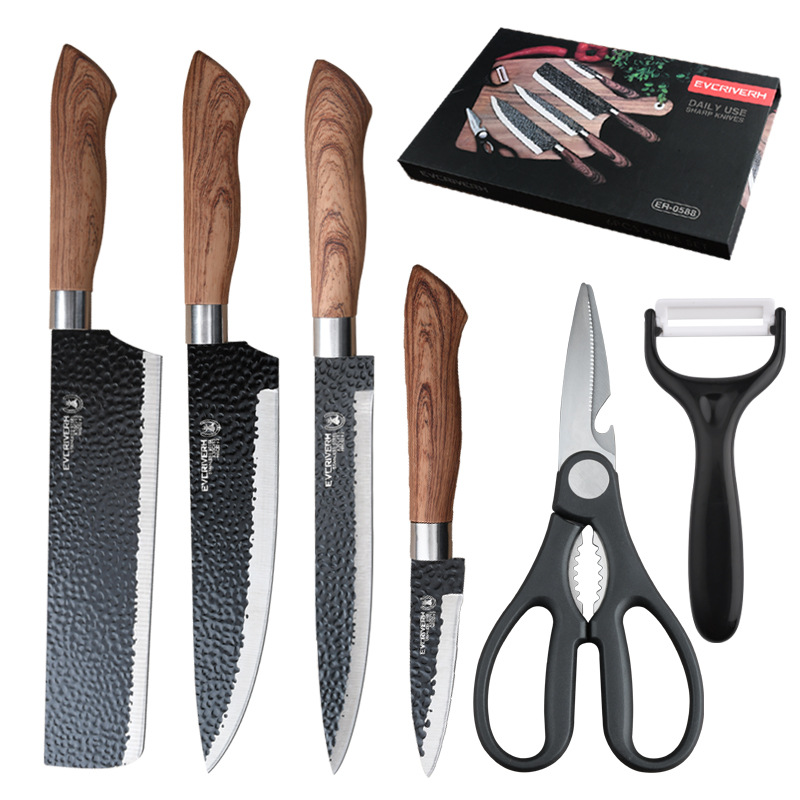 Title 5, Stainless Steel Black Blade Gift Set Knife Kitc...