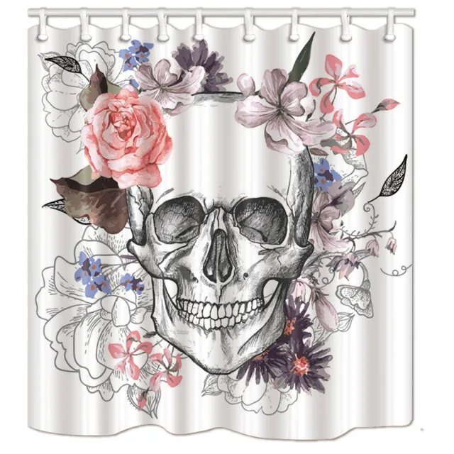 Skull Pattern Bathroom Curtain Digital Printing Polyester Partition Shower White - Shop at LoveMi