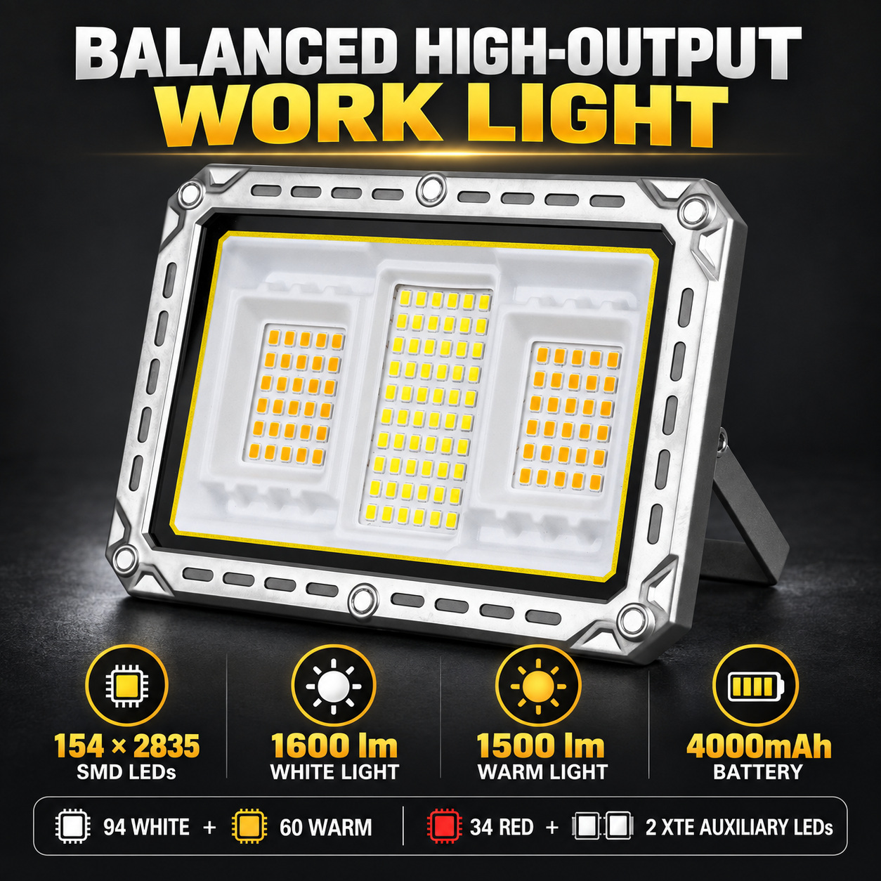 Rechargeable Magnetic Battery Display Power Bank Function LED Work Light W8138 3 1600LM Adjustable Stand