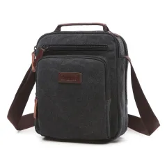 Single Shoulder Messenger Bag Solid Colour Zipper Handbag Fashion Casual Canvas Bag - Black - View 1