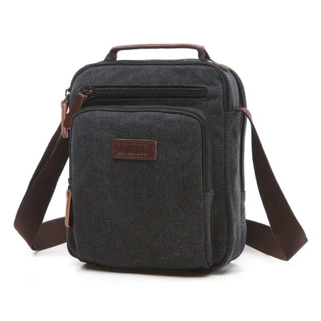 Single Shoulder Messenger Bag Solid Color Zipper Handbag Fashion Casual Canvas Bag Black - Shop at LoveMi