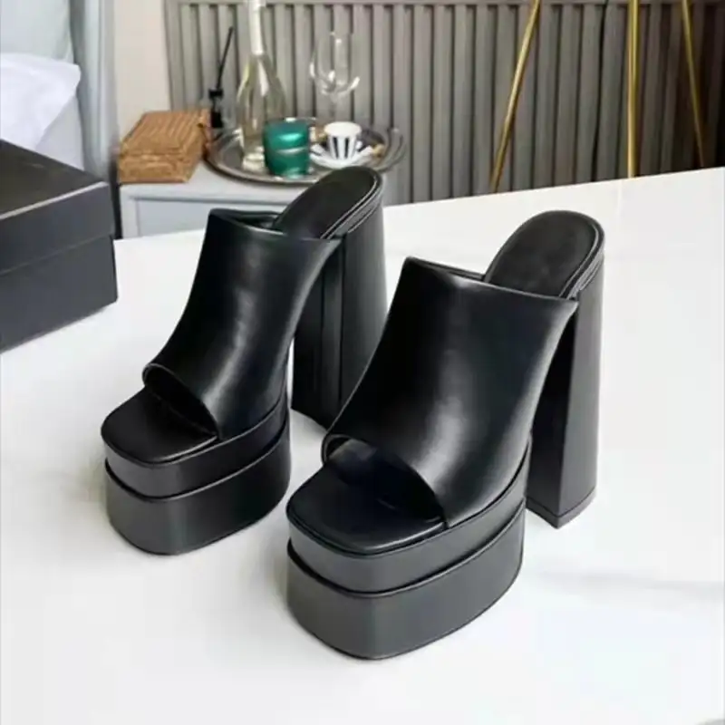 European And American New High-heeled Square Toe Shoes